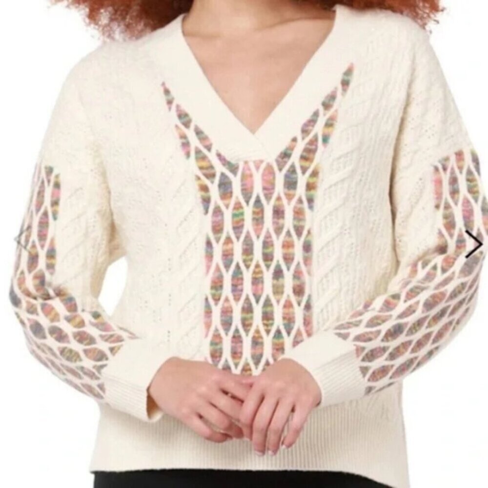 Devoted Womens Small Rainbow Cable Vneck Sweater